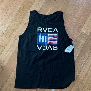 RVCA Black Tank Top with Flag Graphic